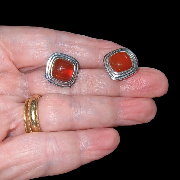 Carnelian & Sterling Silver Post Earrings - Picture 6 of 9